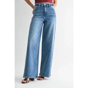 JBD Palazzo High Rise Wide Leg Women's Jeans Size 26 Medium Wash Stretch Denim